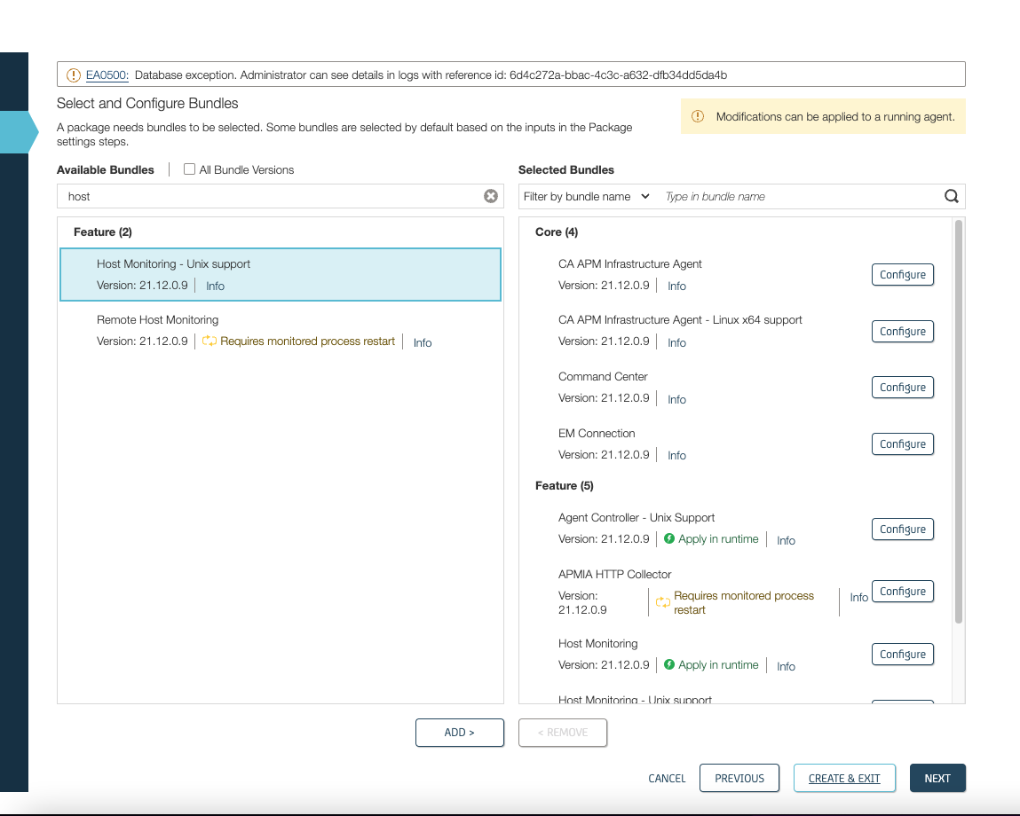 Unable to create the new package in ACC EA0500