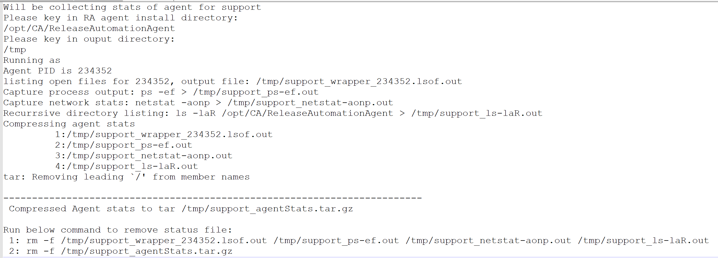 Linux Script to collect some agent statistics for support